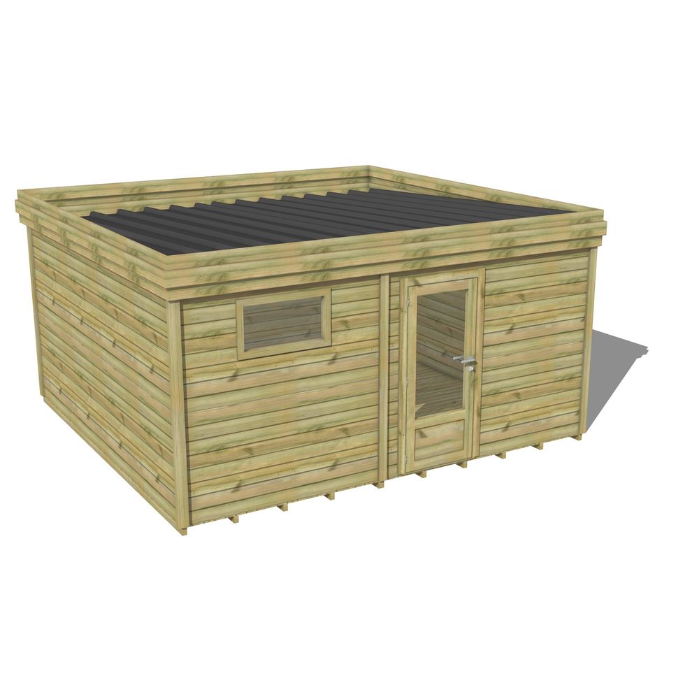 Abri de jardin bois pin traité autoclave 27mm - 4,195x4,34m / 18m2 - bac acier - plancher bois