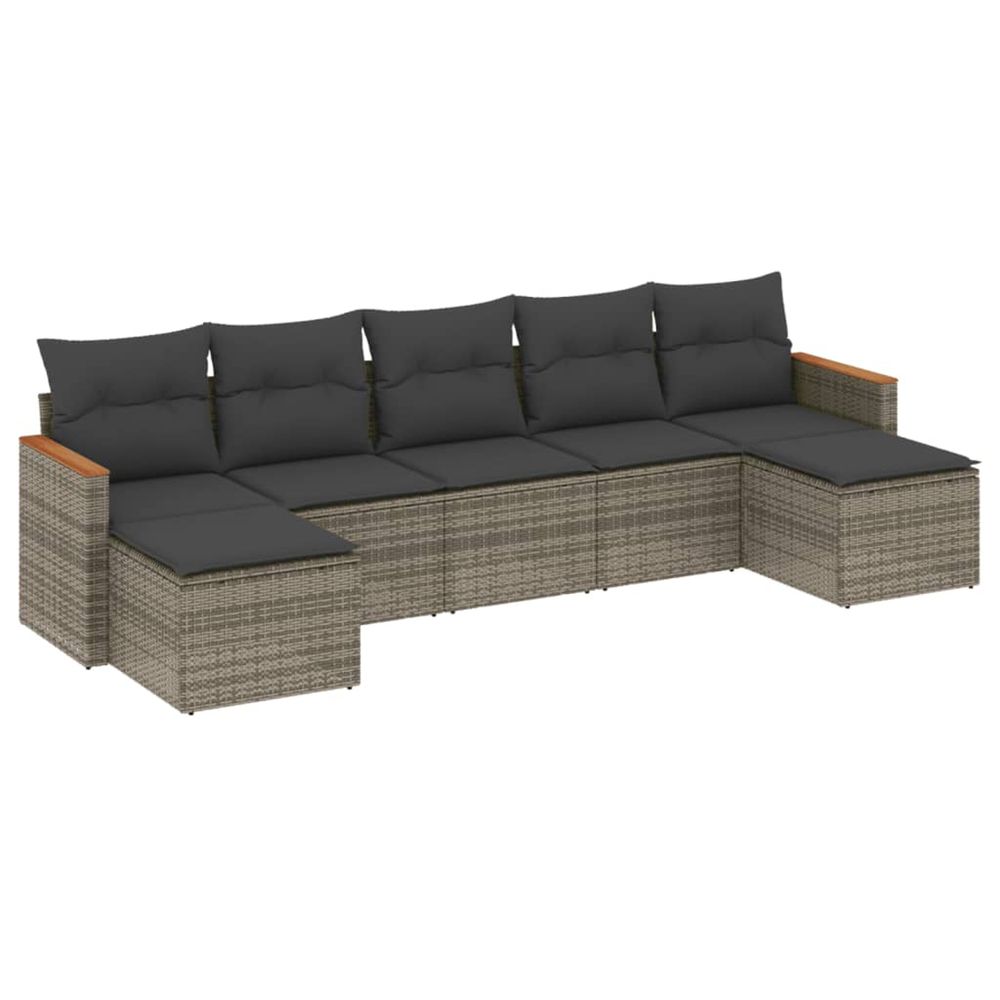 Salon de jardin avec coussins 7 pcs gris résine tressée