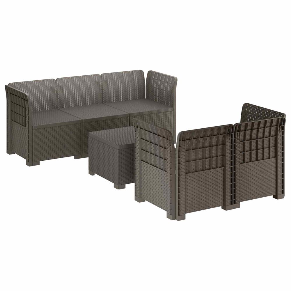 Canapé de jardin 5 places aspect rotin pp gris clair