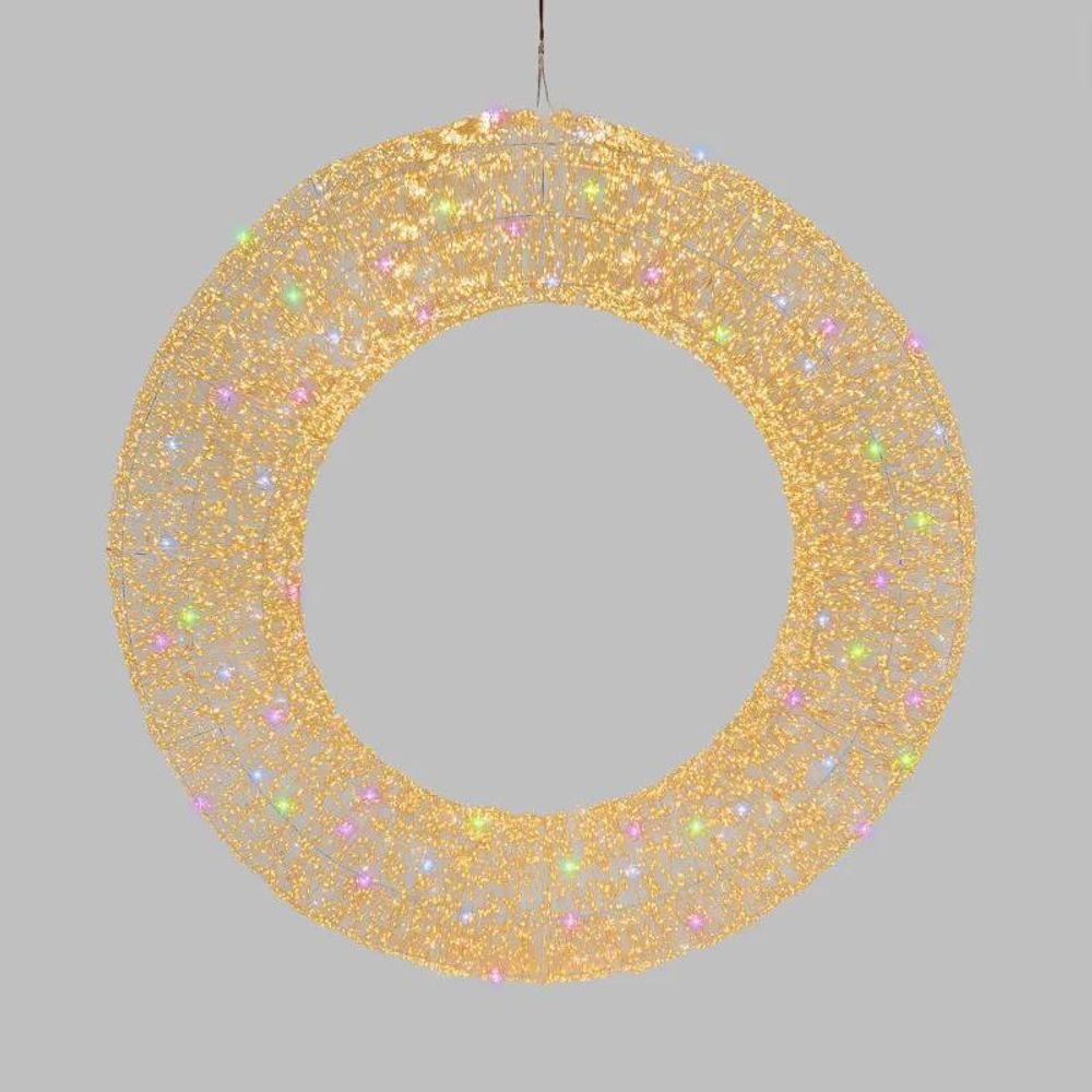 Couronne 3d lumineuse ø110cm microled blanc chaud & rgb multiflash métal ip67 hdm pro lotti