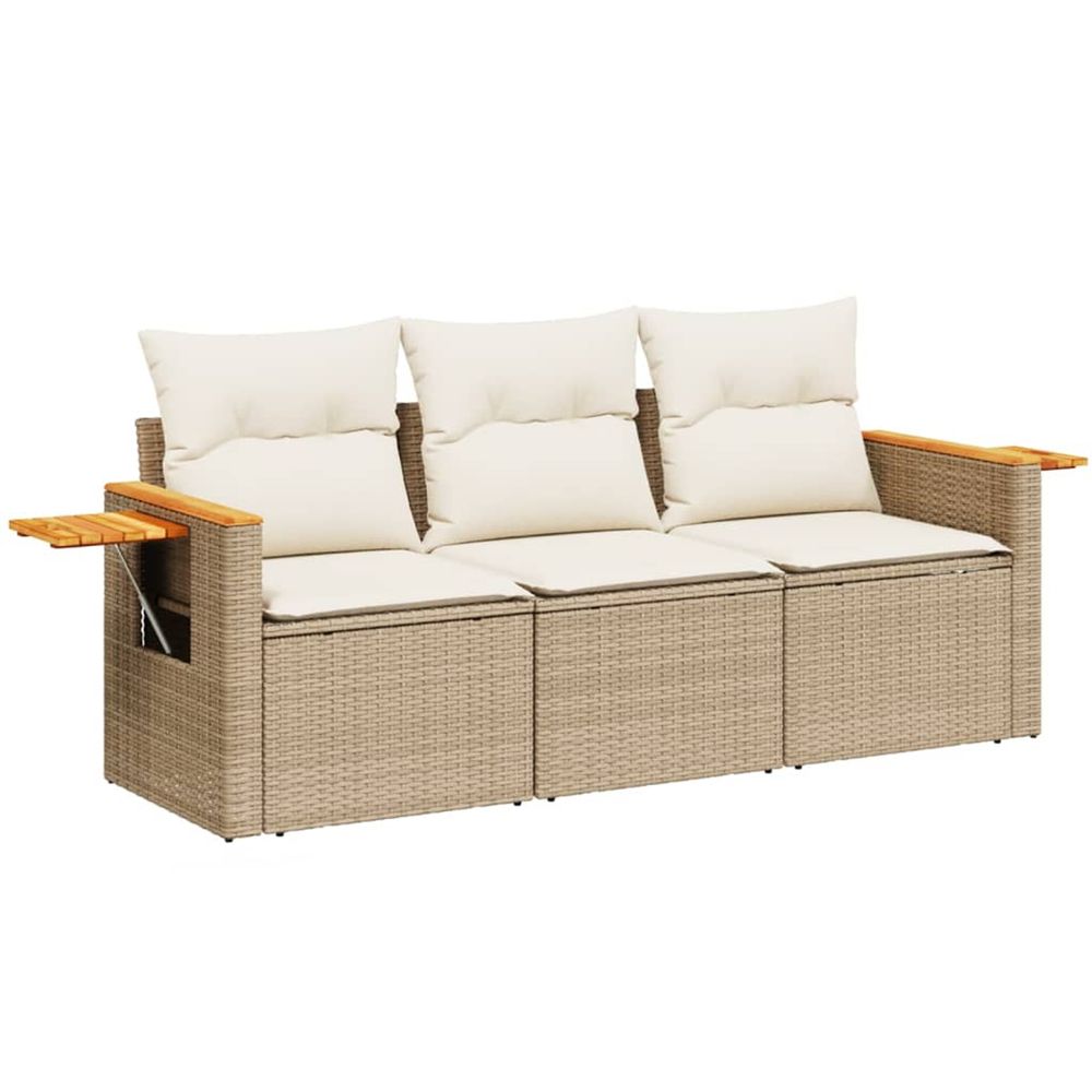 Salon de jardin avec coussins 3 pcs beige résine tressée