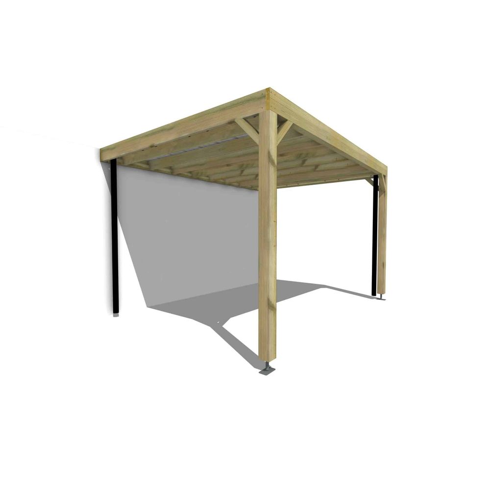 Carport bois adossé 12 m² • 4 x 3 m • hauteur de passage 2,37 m • sens profondeur • livraison comprise
