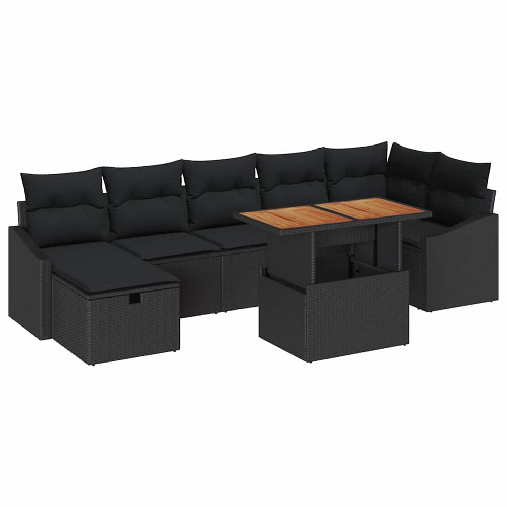 Ensemble de canapé de jardin avec coussin 8 pcs noir polyrotin