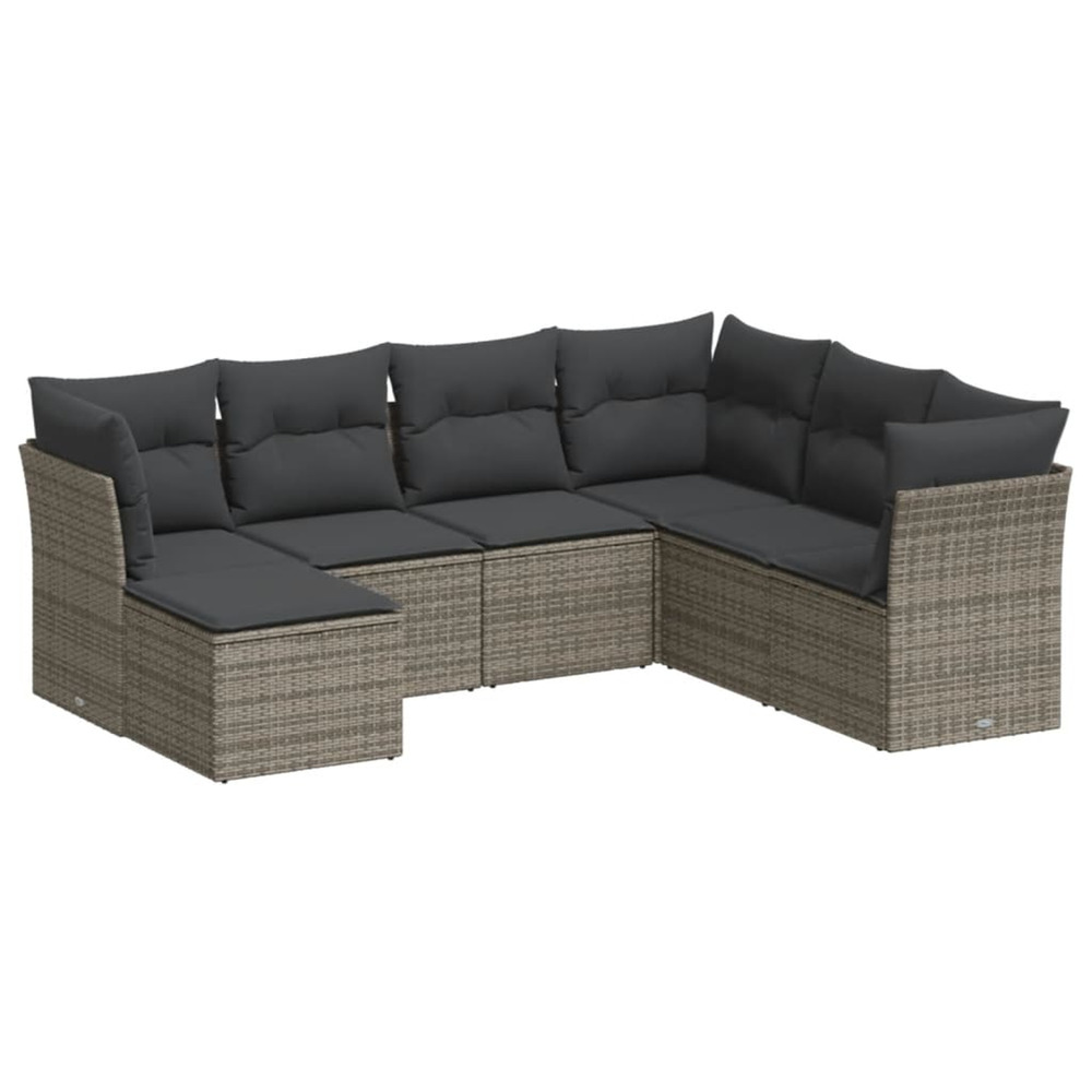 Salon de jardin avec coussins 7 pcs gris résine tressée