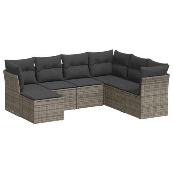 Salon de jardin avec coussins 7 pcs gris résine tressée