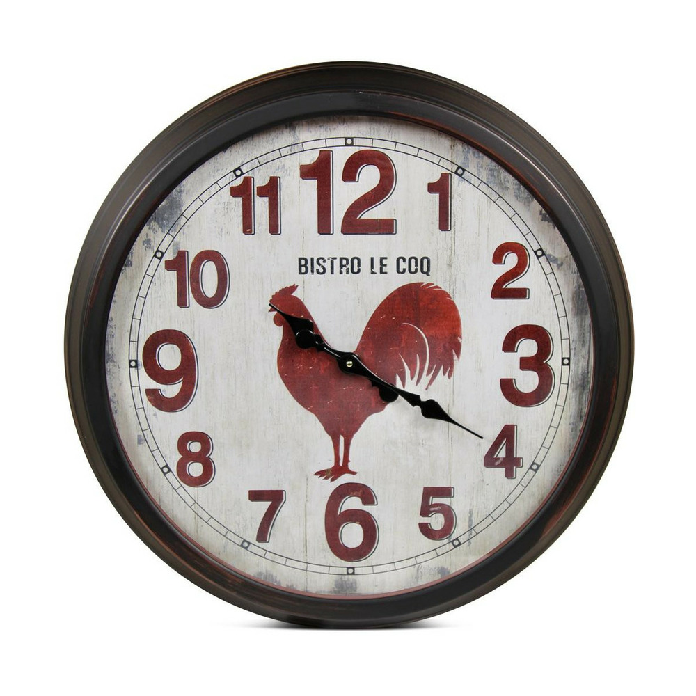 Grande horloge ancienne murale bistro le coq métal bordeaux - décoration d'autrefois