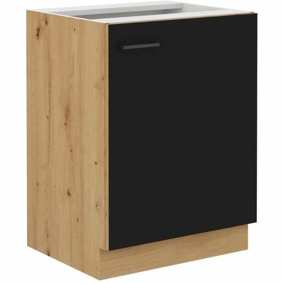 Meuble bas 1 porte battante 60 x 52 x 82 cm - chêne artisan / noir mat - plan de travail non inclus