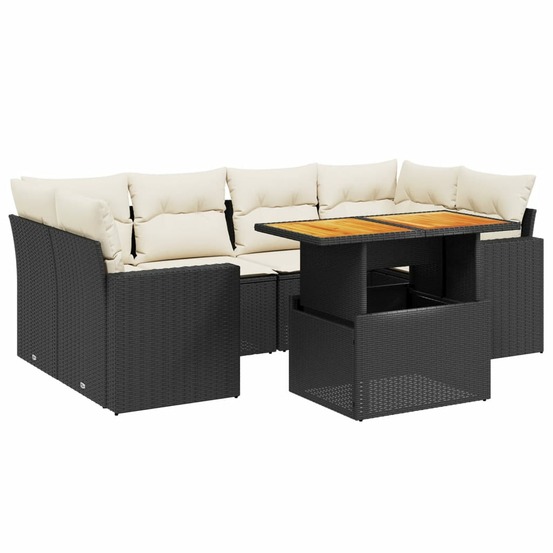 Salon de jardin 7 pcs avec coussins noir résine tressée