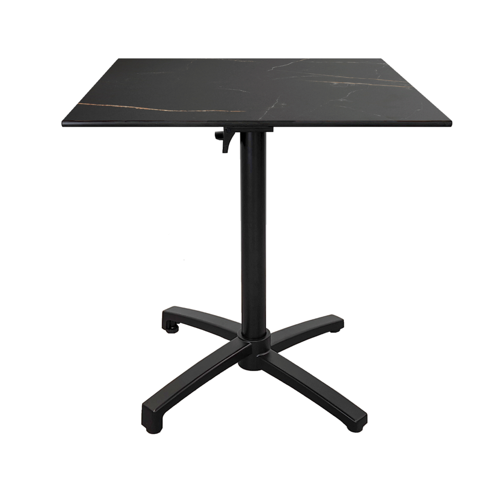 Table pliable pour terrasse en compact hpl décor marbre feu 70x70