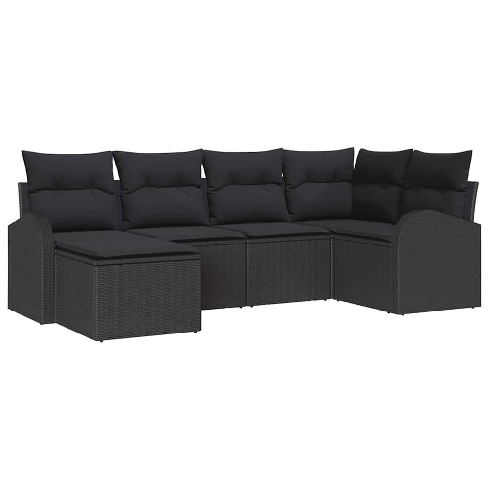 Ensemble de canapés avec coussin 6 pcs noir polyrotin