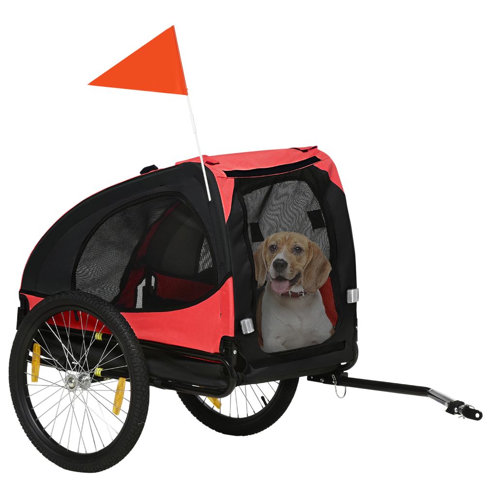 Remorque vélo attache rapide acier oxford chien moyen voyage rouge 140x71x83cm
