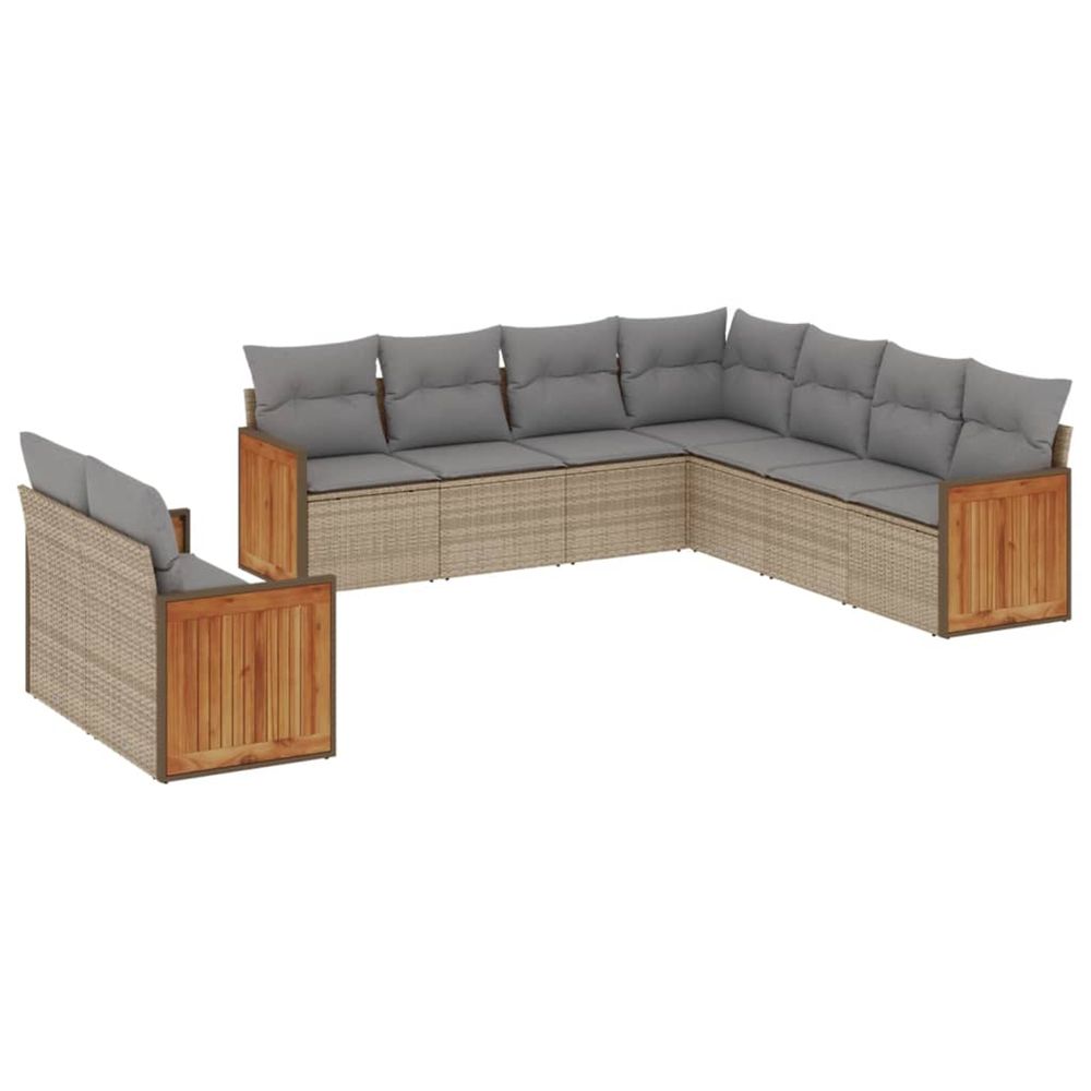 Salon de jardin avec coussins 9 pcs beige résine tressée