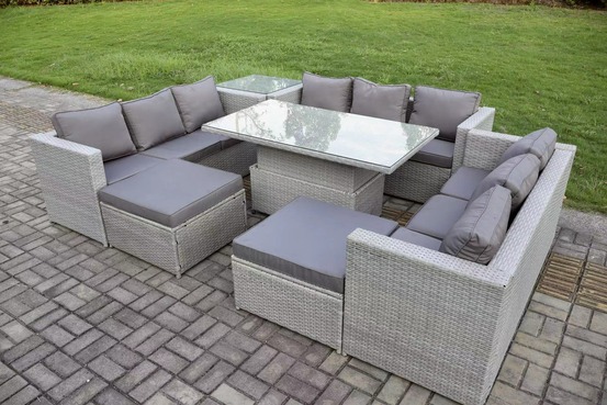 Meubles à manger de jardin en rotin 2 canapé, et table d'appoint, 2 tabourets pour pelouse terrasse intérieure gris clair