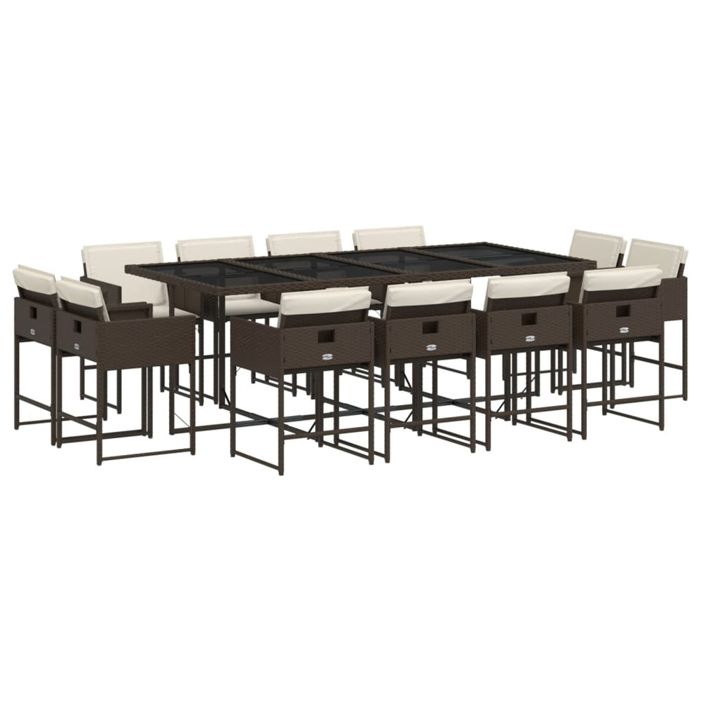 Ensemble à manger de jardin avec coussins 13 pcs marron rotin