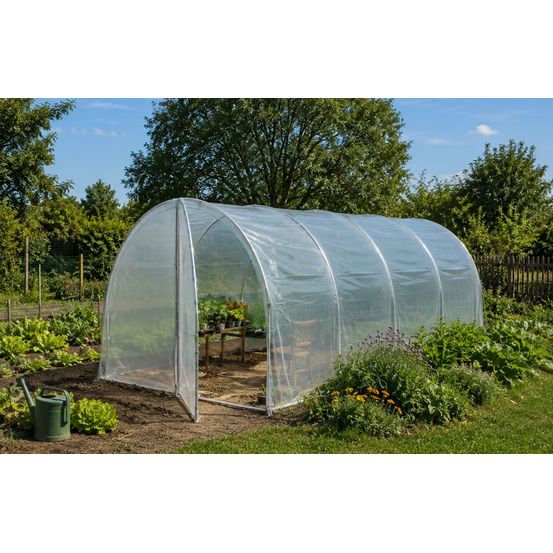 Serre tunnel de jardin - 18m² - 3 x 6m - pieds arrondis - polyéthylène haute densité - 2 portes - les serres tonneau