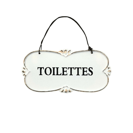 Plaque de porte décorative vintage de toilettes en métal blanc 22x10cm