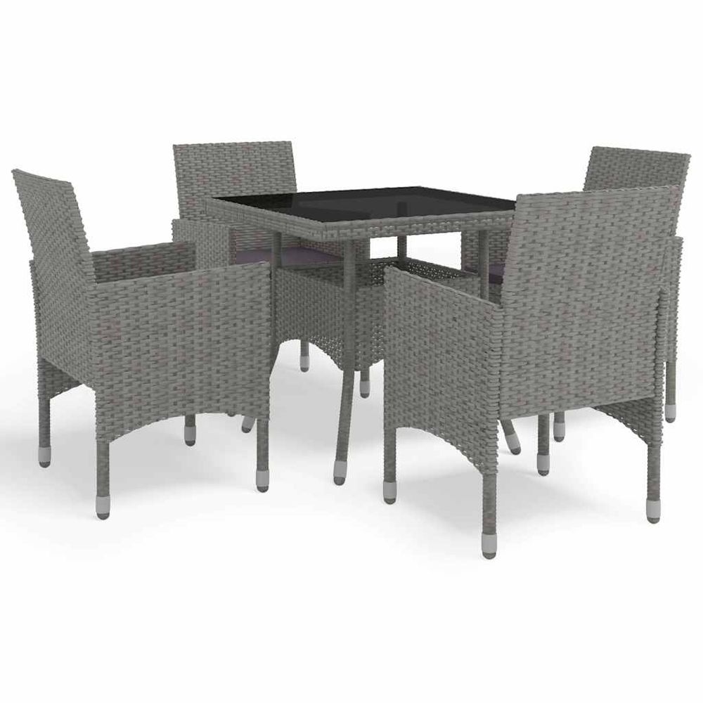 Ensemble à manger de jardin 5 pcs gris résine tressée et verre
