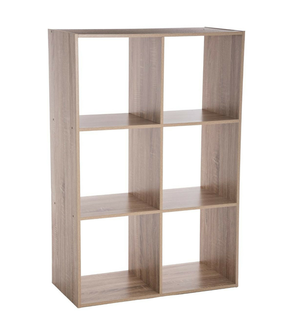 Meuble étagère 6 cases de rangement effet bois naturel h 100.5 cm