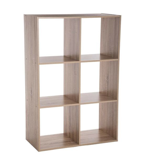 Meuble étagère 6 cases de rangement effet bois naturel h 100.5 cm