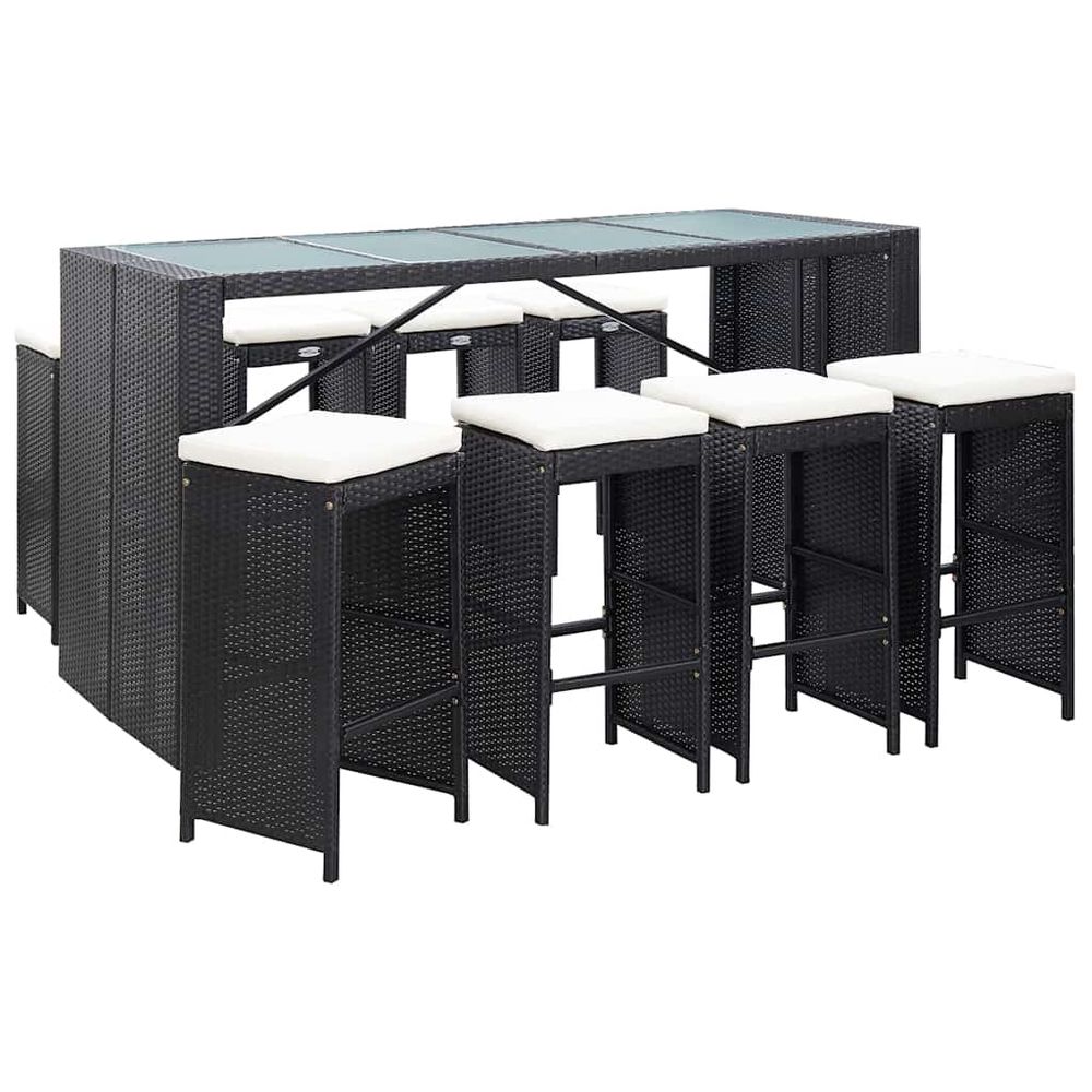 Ensemble de bar d'extérieur 9 pcs résine tressée noir