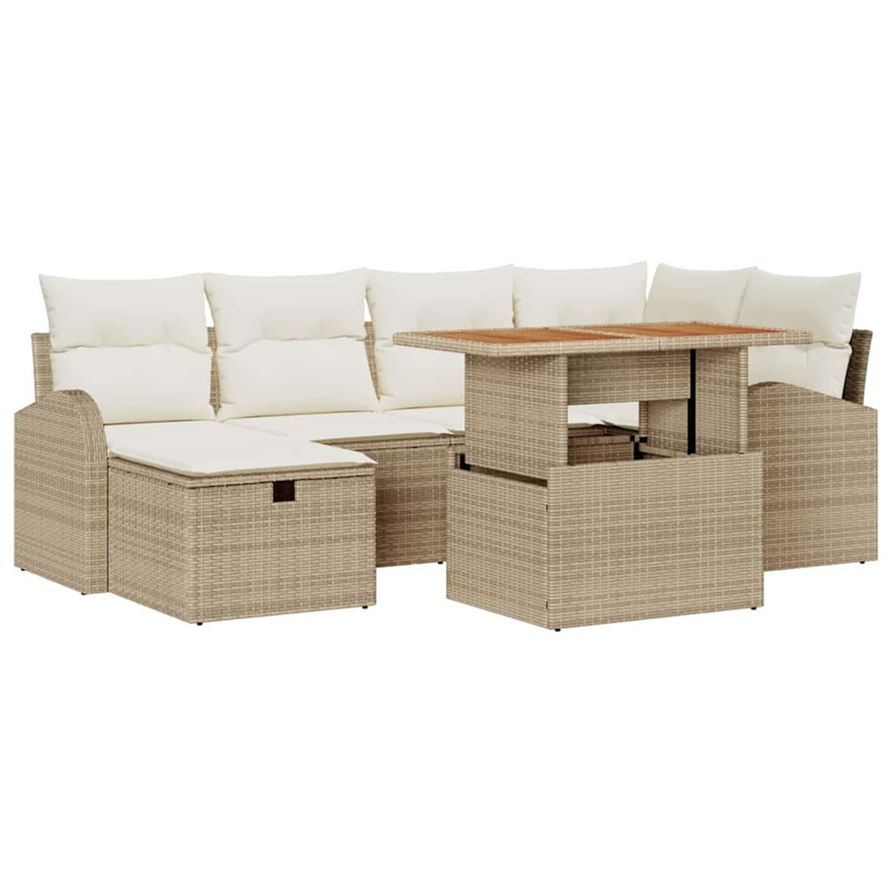 Ensemble de canapé de jardin 7 pcs beige poly rotin
