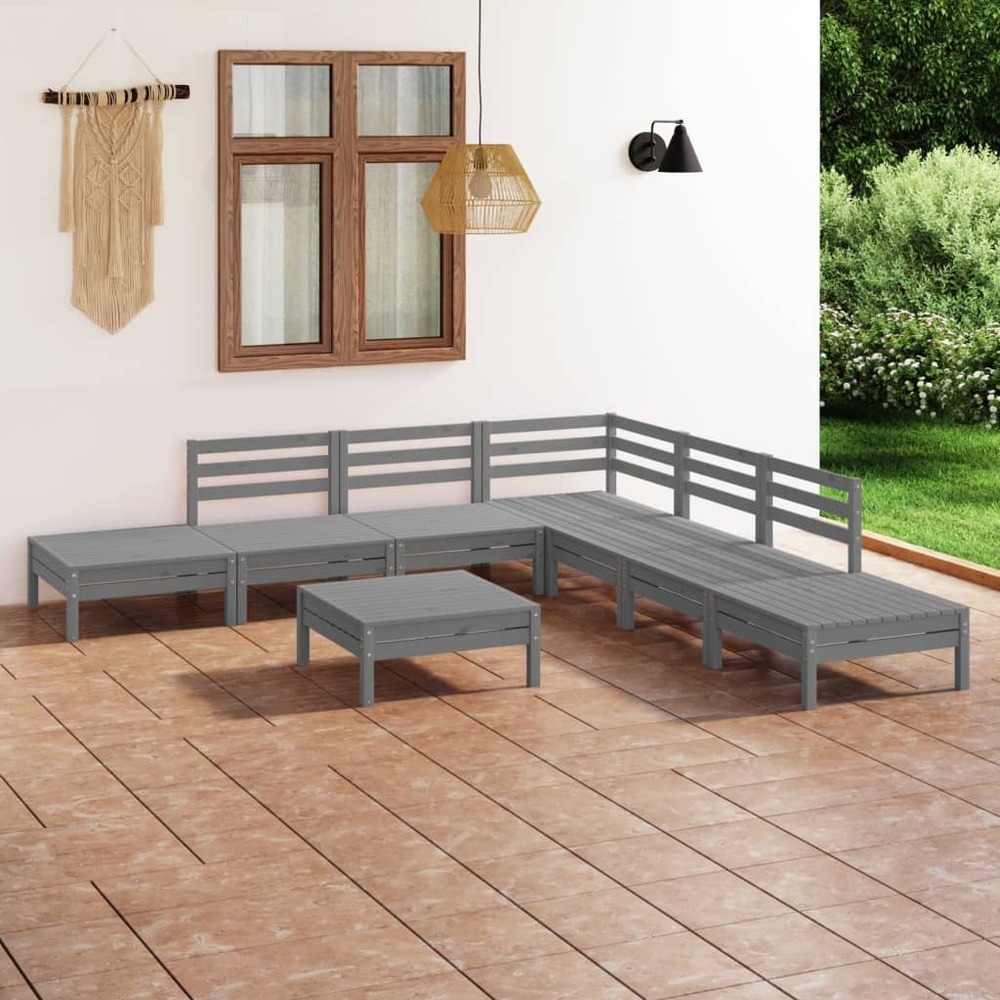 Salon de jardin 8 pcs bois de pin massif gris