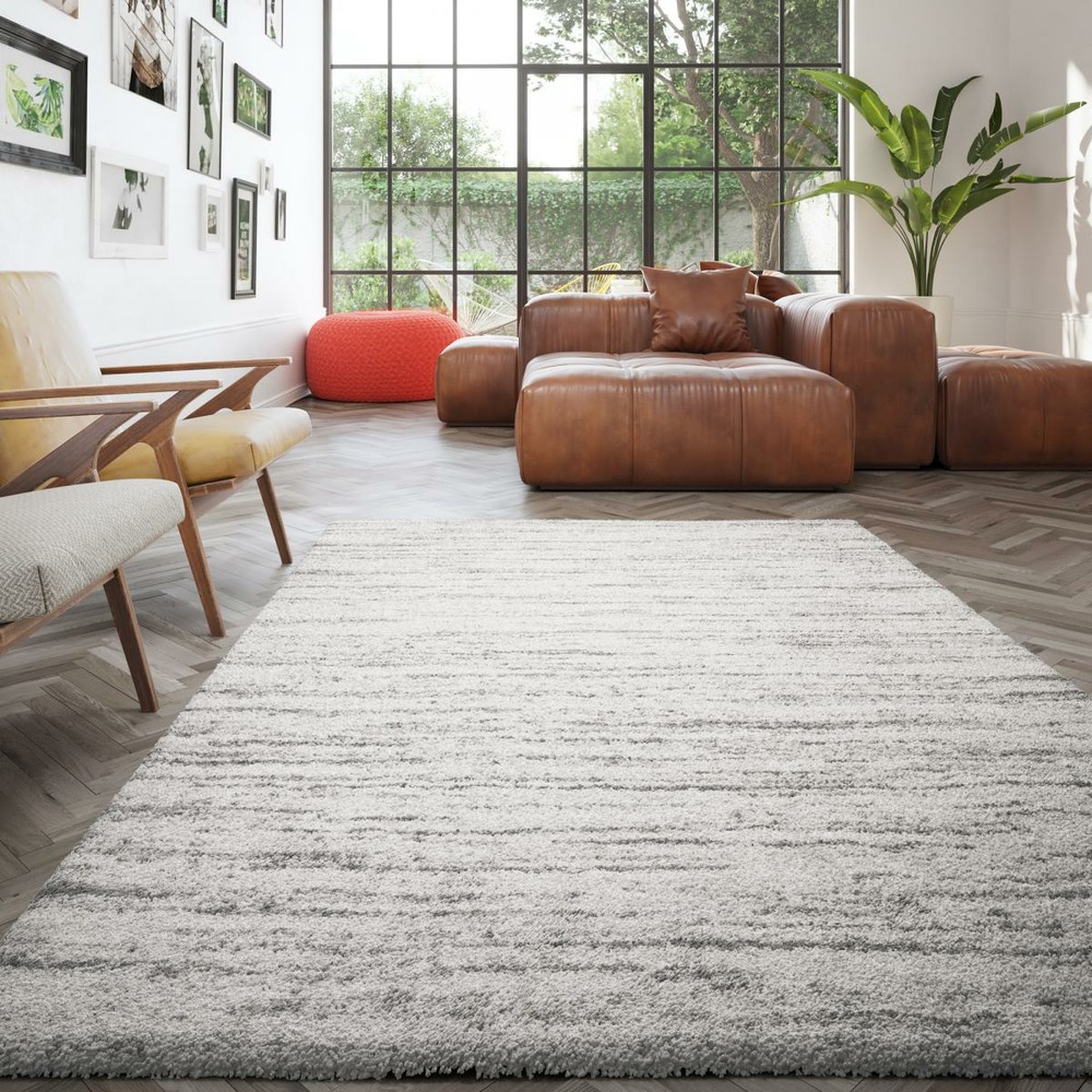 Tapis shaggy 120x170 rectangle tissé crème motif simple amore 5