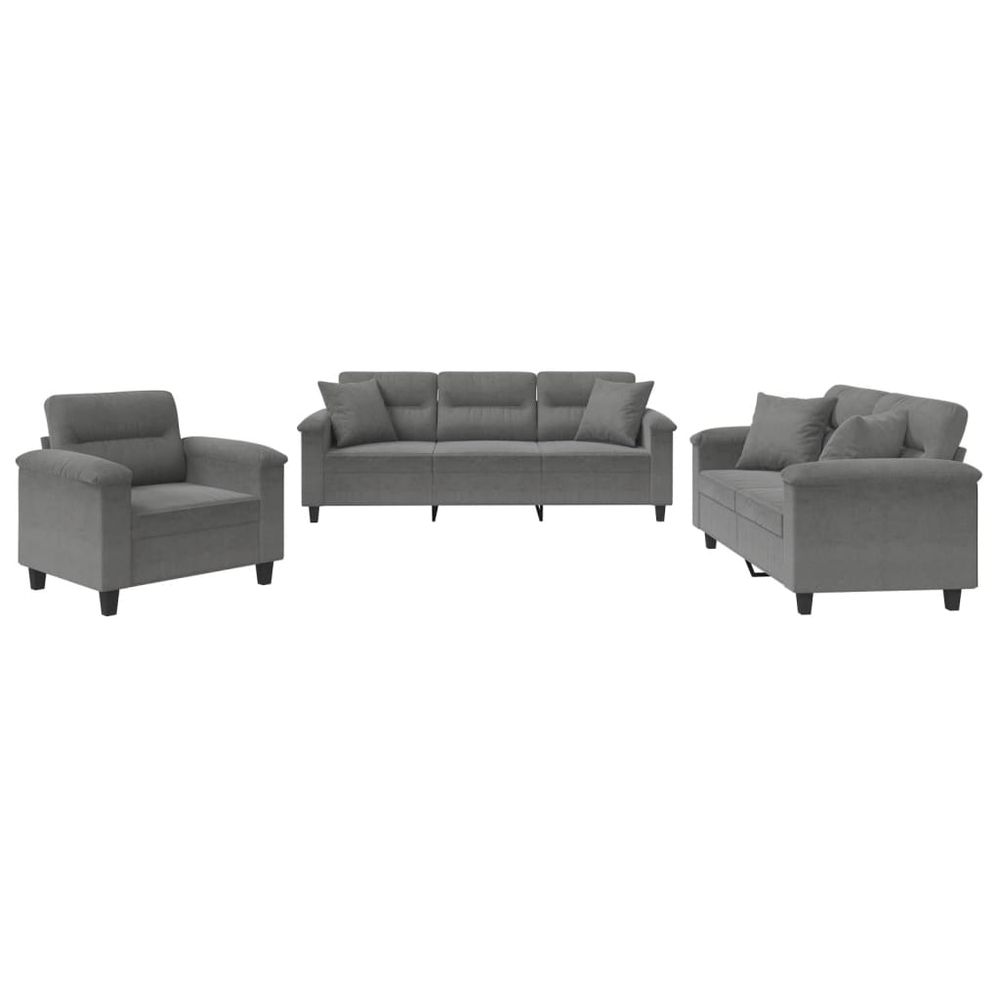 Ensemble de canapés 3 pcs coussins gris foncé tissu microfibre