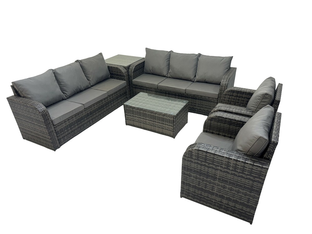 Ensemble de canapés en rotin avec canapé 3 places chaise inclinable table d'appoint gris foncé mixte