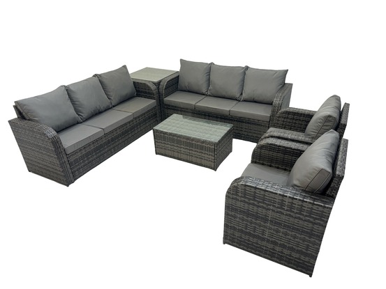 Ensemble de canapés en rotin avec canapé 3 places chaise inclinable table d'appoint gris foncé mixte