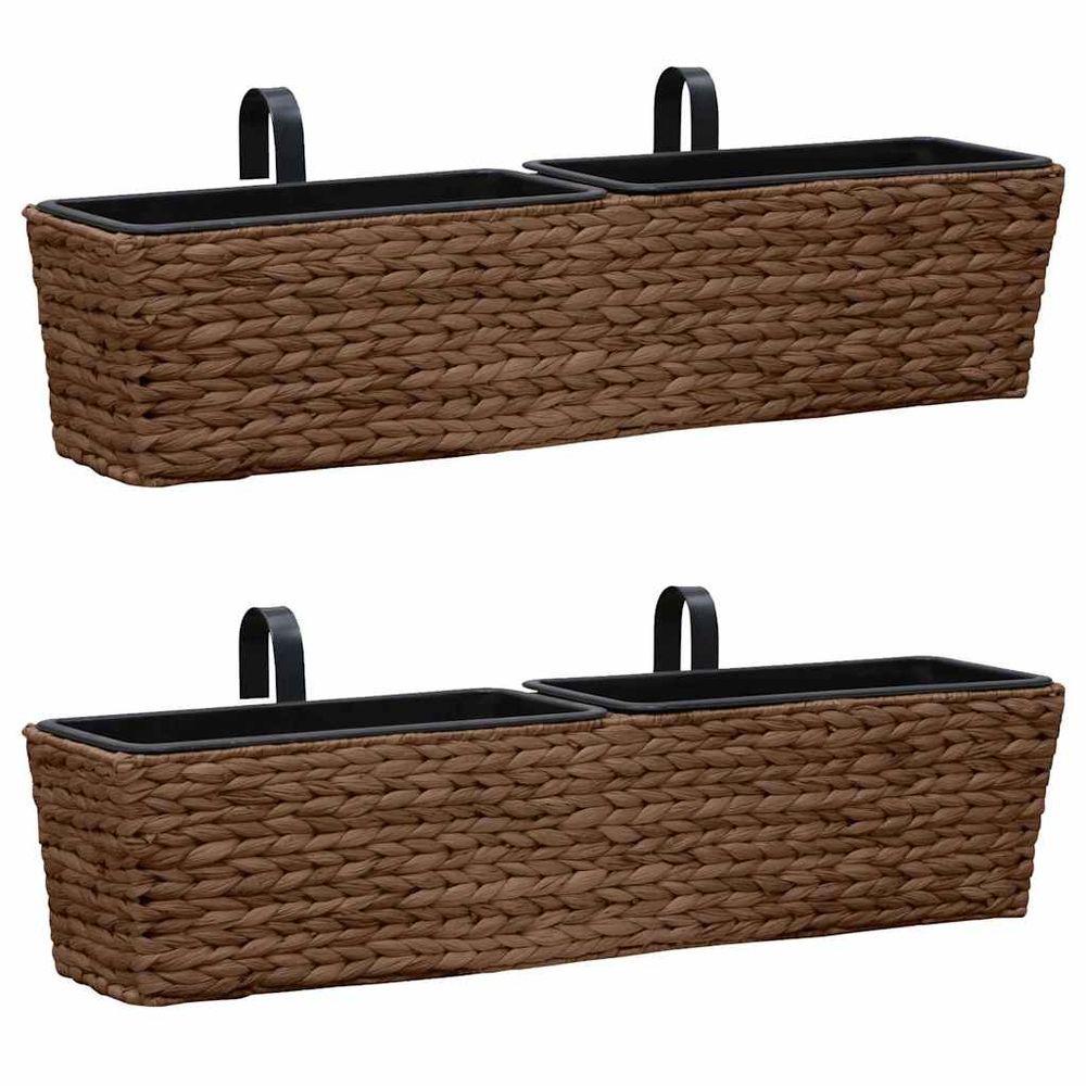 Duo de bacs à plantes 80 cm en fibre végétale tressée marron pour salon intérieur et décoration naturelle