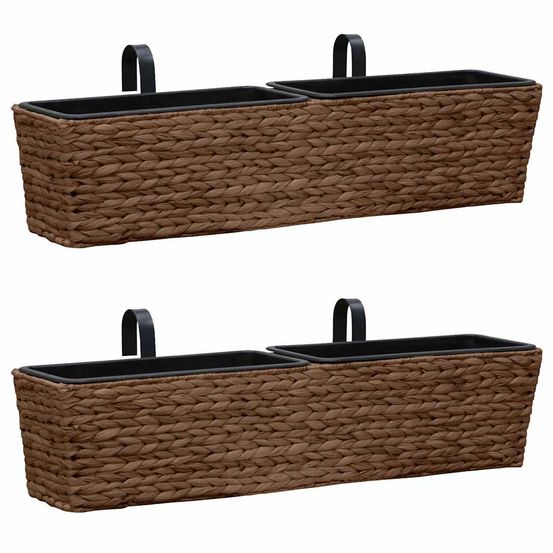 Duo de bacs à plantes 80 cm en fibre végétale tressée marron pour salon intérieur et décoration naturelle