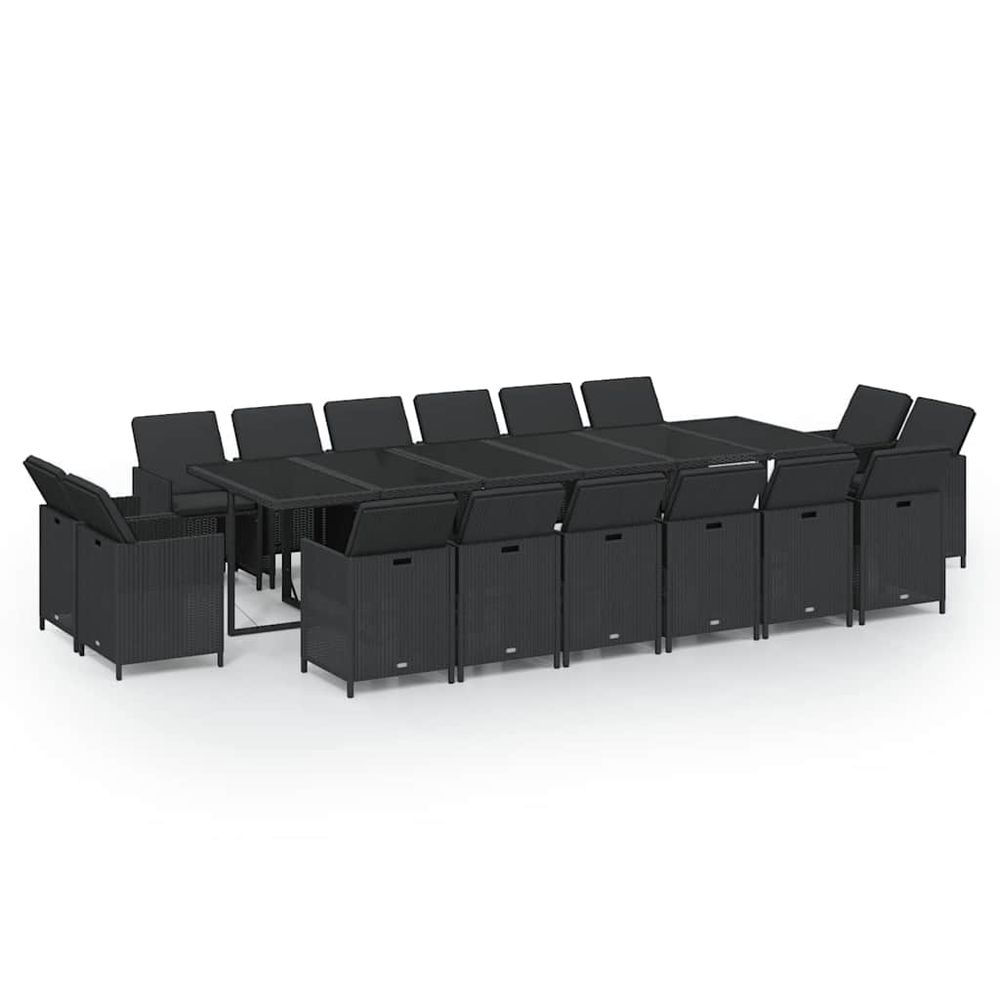 Ensemble à manger de jardin coussins 17 pcs résine tressée noir