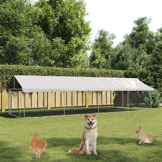 Chenil géant 6x2m en acier galvanisé avec toit pour plusieurs chiens