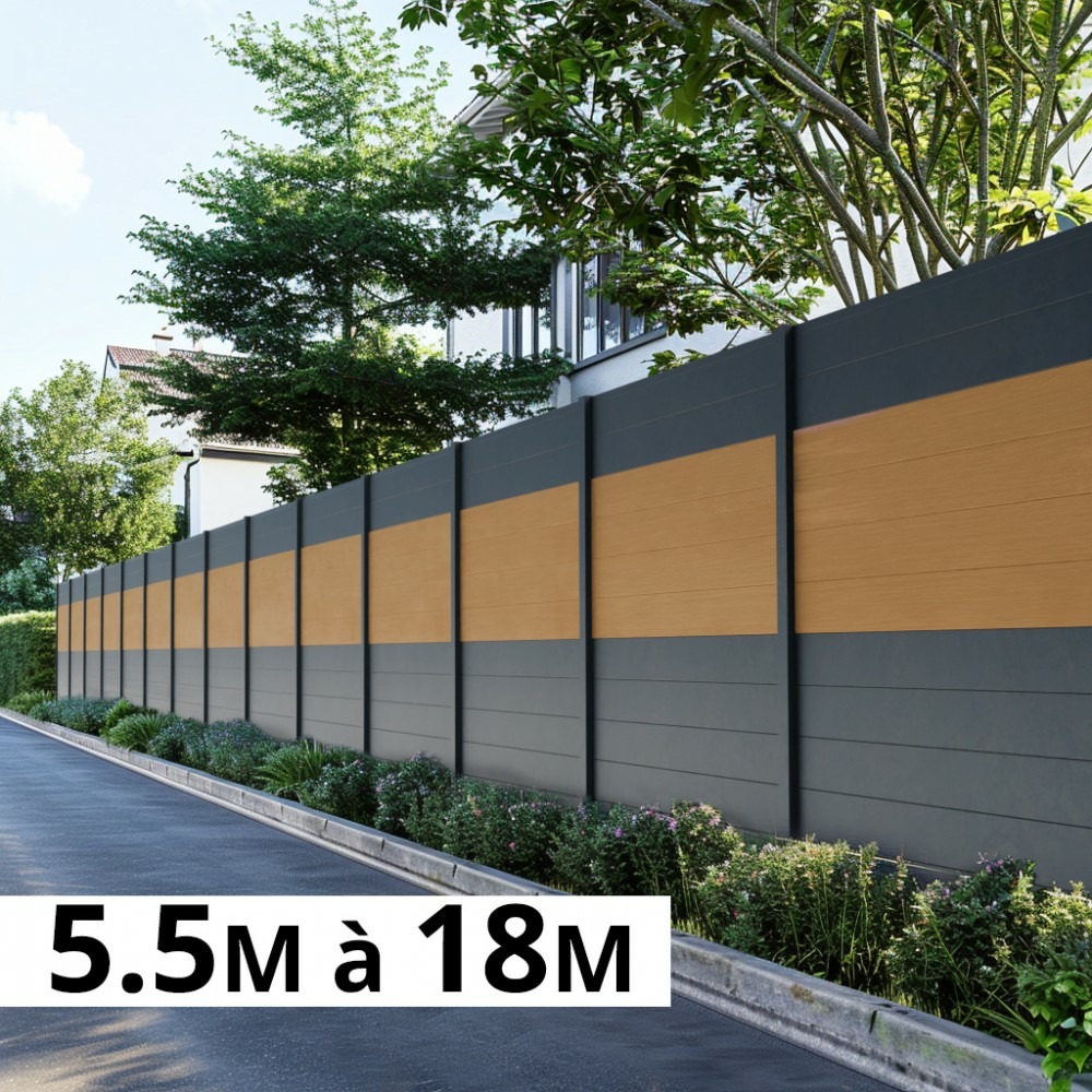 Kit clôture aluminium poteau à sceller - bahia & cruz cèdre h-1,8m