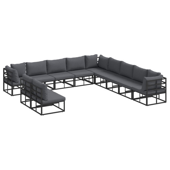 Ensemble de canapé de jardin avec coussin 11 pcs noir aluminium