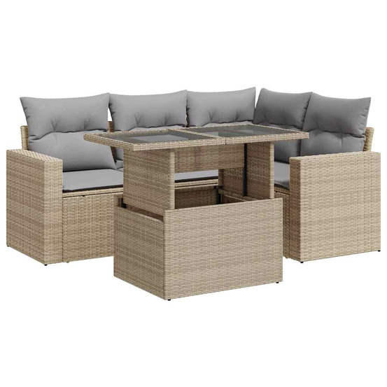 Salon de jardin avec coussins 5 pcs beige résine tressée