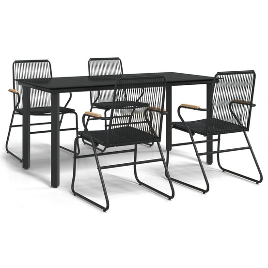Ensemble à manger de jardin 5 pcs noir rotin pvc