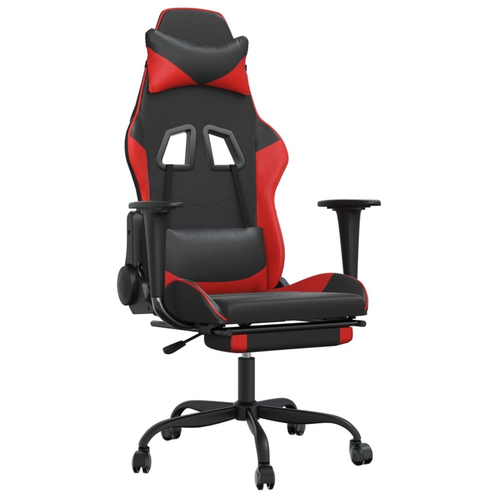 Chaise de jeu avec repose-pied noir et rouge similicuir