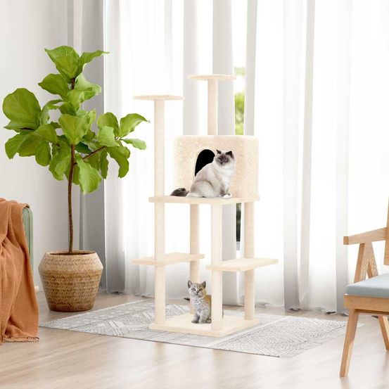 Arbre à chat classique sisal niche crème 144,5cm pour chat actif stable