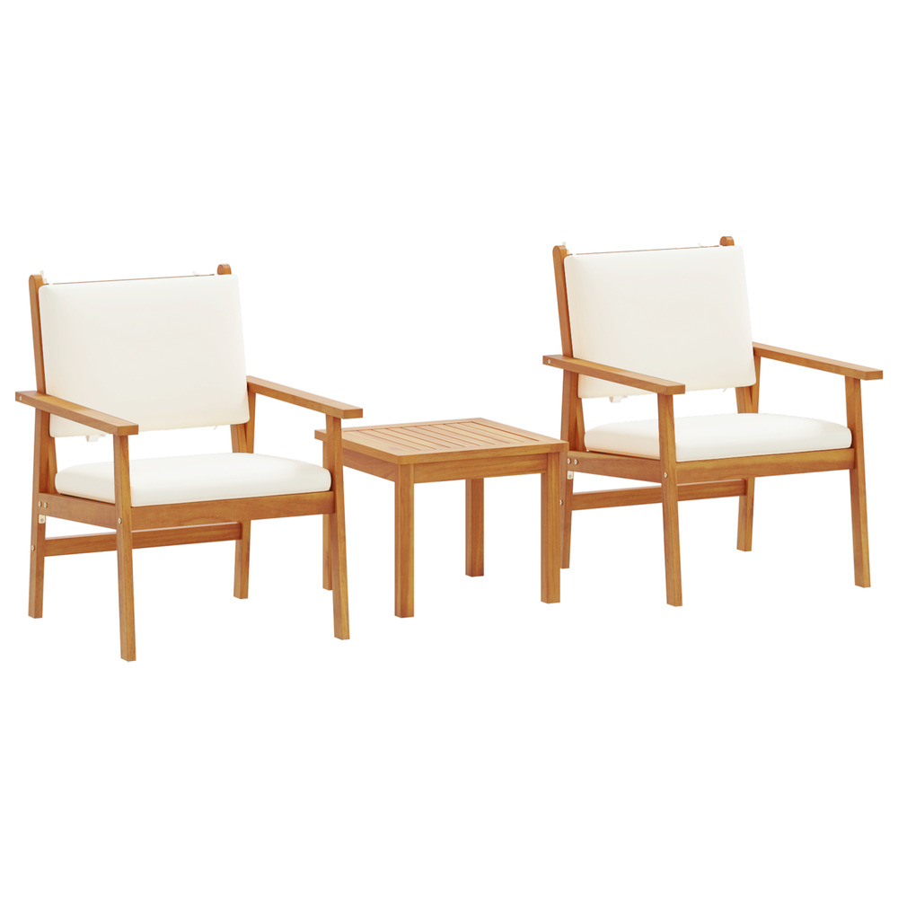 Ensemble bistro de jardin 3 pièces avec coussins en bois d'acacia massif