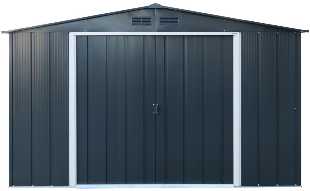 Abri de jardin métal - 9,72m² - kit ancrage - anthracite