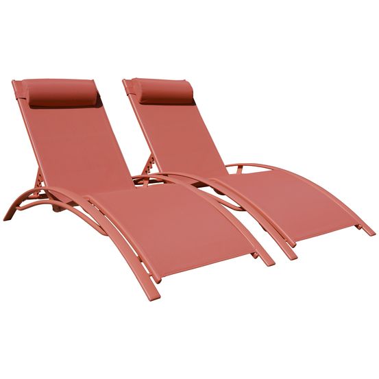 Lot de 2 transats galapagos en textilène terracotta - aluminium terracotta