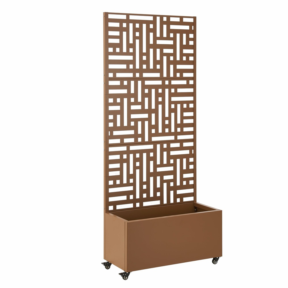 Jardinière bac à plante fleur brise-vue acier galvanisé 190 x 82 x 38 cm marron