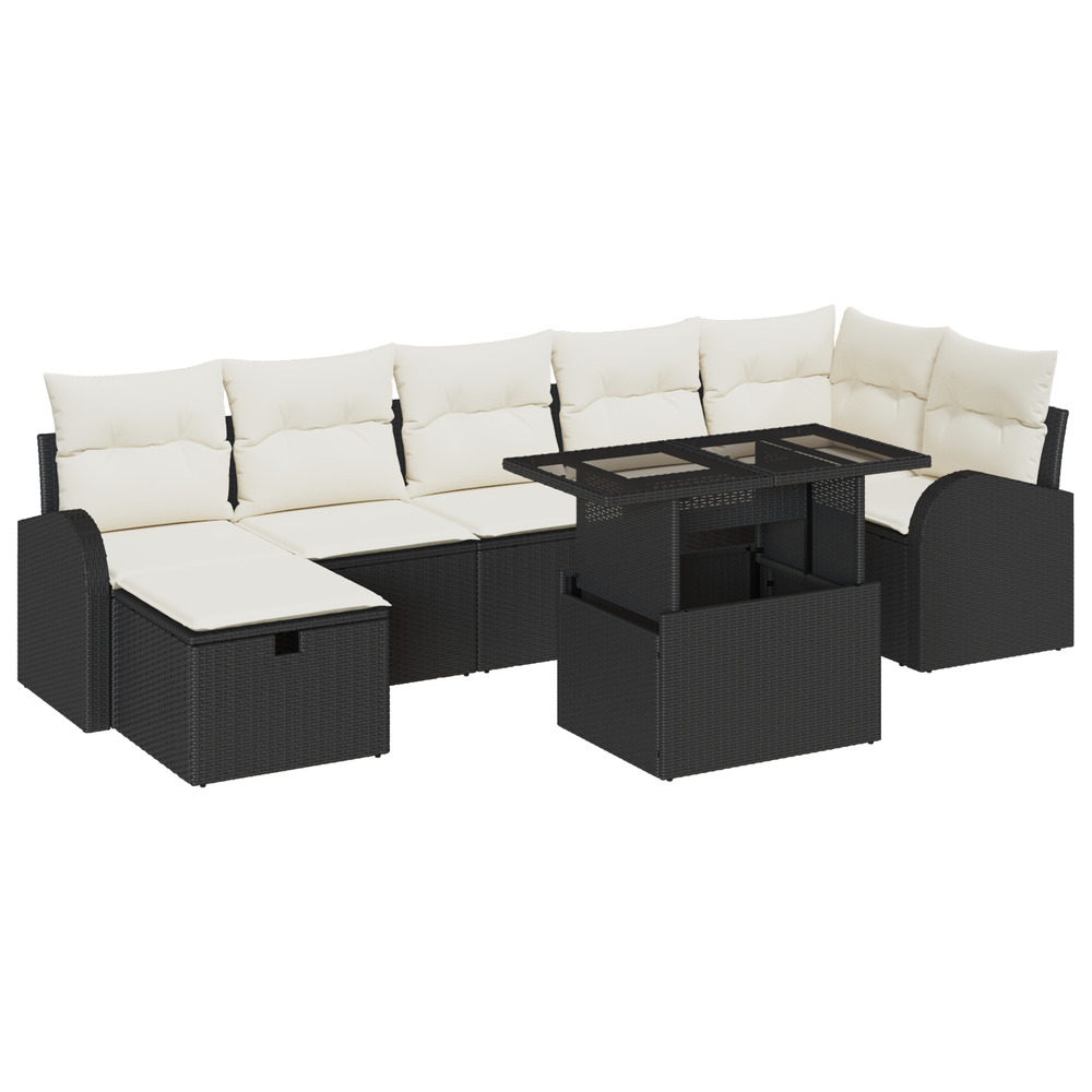 Ensemble de canapés de jardin 8 pièces avec coussins noir rattan poly