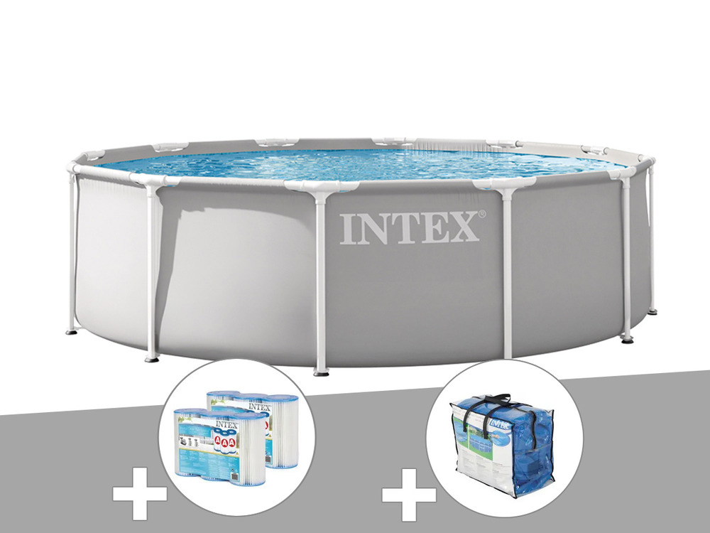 Kit piscine tubulaire prism frame ronde 3,66 x 0,99 m + bâche à bulles + 6 cart