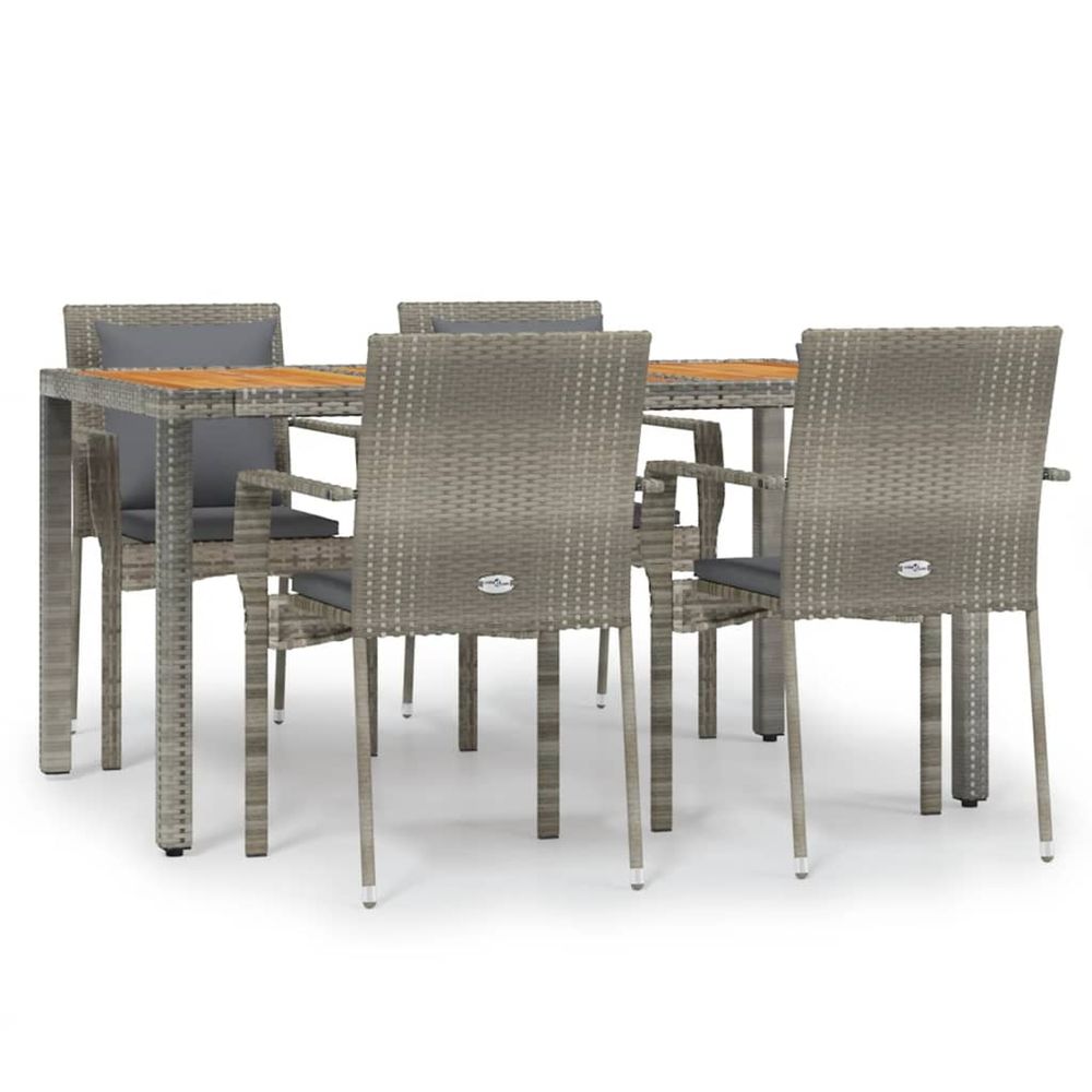 Ensemble à manger de jardin 5 pcs coussins gris résine tressée