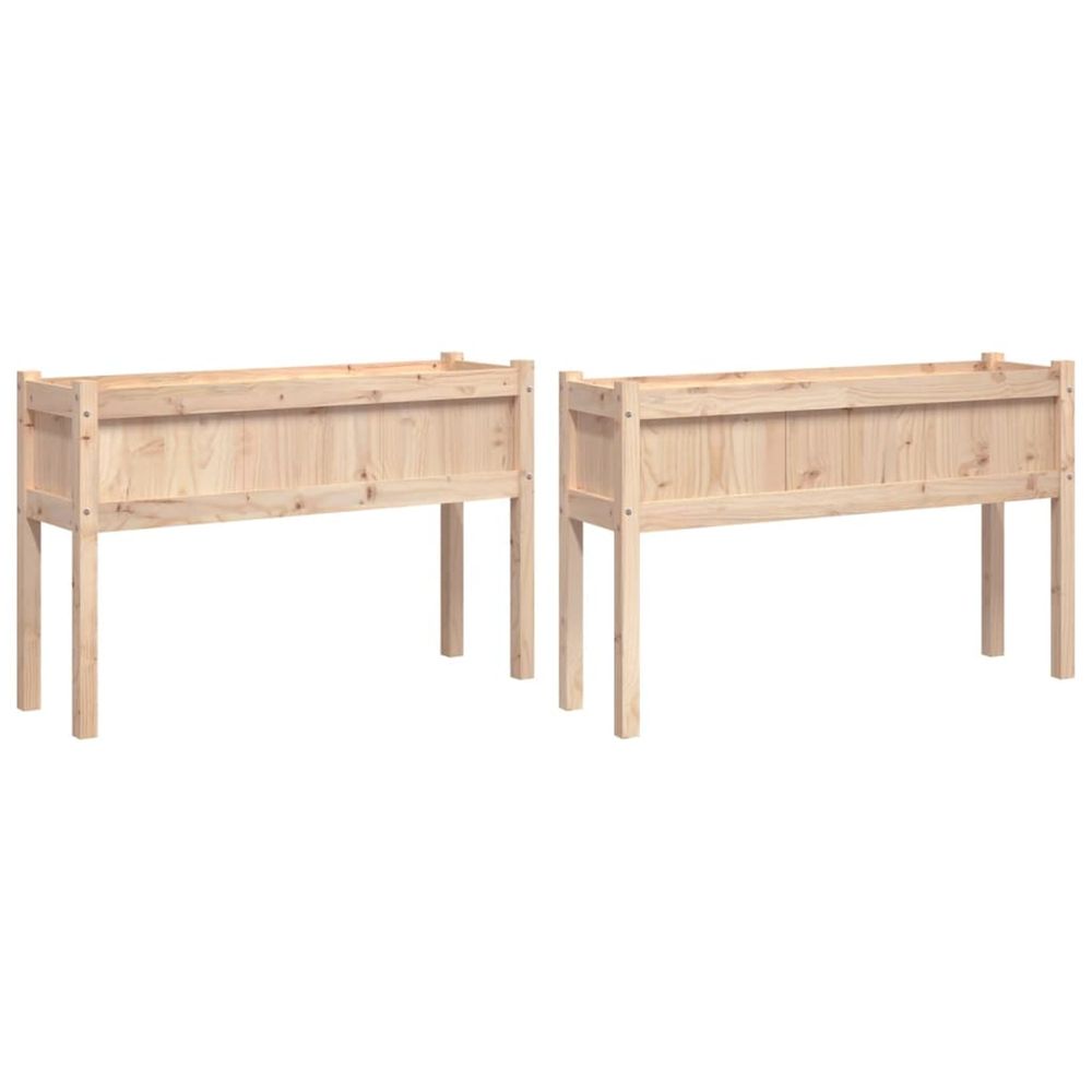 Jardinière d'extérieurs 2 pcs avec pieds bois de pin massif
