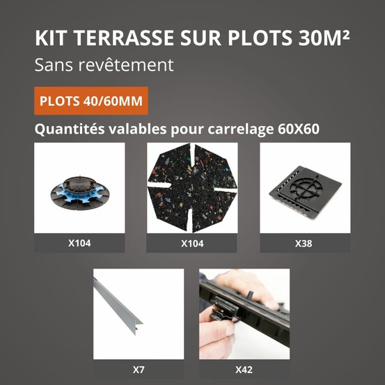 Kit terrasse sur plots sans revêtement 30m² - finition gris aluminium - 40/60 mm - jouplast