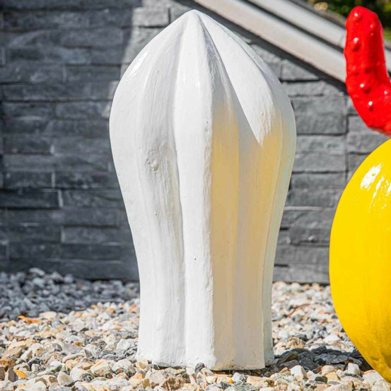 Sculpture cactus deco jardin blanc 30cm